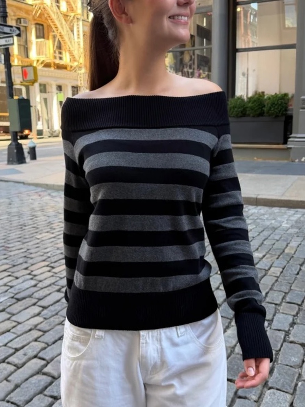Brandy melville Renata striped off shoulder sweater